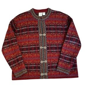 Vintage 100% Wool Metal Clasp Red Cardigan Sweater Women’s Petite Medium Granola